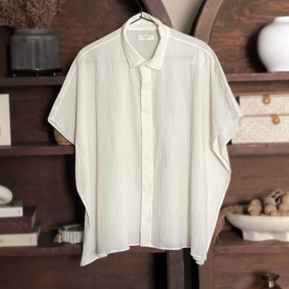 Billy Reid Hammered Cotton Shirt in Natural Size M/L - Picture 2 of 8